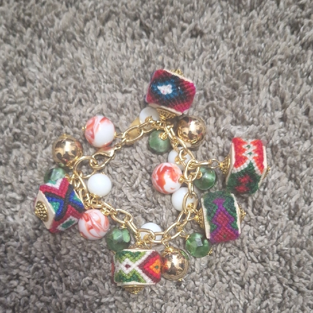 Lenora Dame "Family & Friends" Holiday Charm Boho Bracelet - glass/brass